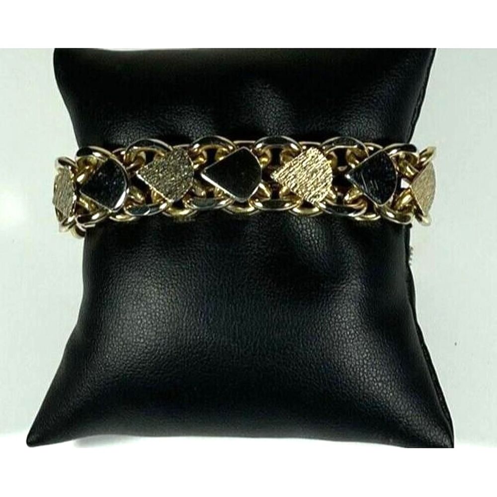 Vintage Chain Bracelet Gold Tone w/ Triangular Pattern 7+ Inch Heavy Classic EUC